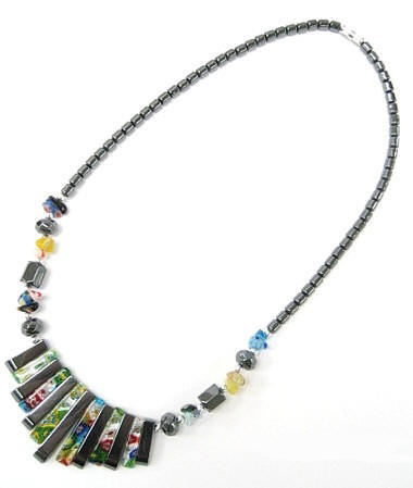 Glass and Hematite Sticks Hematite Necklaces