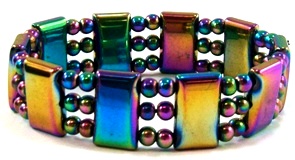 Wide Triple Line All Rainbow Hematite Magnetic Bracelet