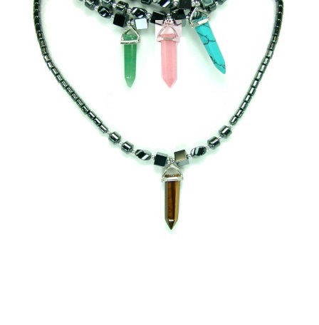 Dozen (12 PC.) Crystal Points Hematite Necklace #HN-0062