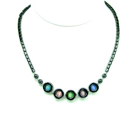 Dozen (12 PC.) 22" Five Donuts W/Multi Color Beads Hematite Necklaces #HN-22106