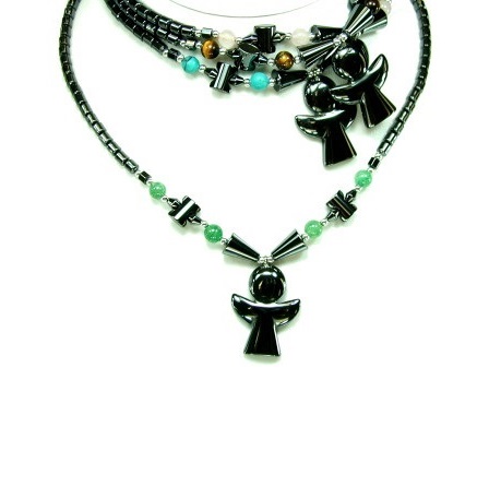 Dozen (12 PC.) Angel Hematite Necklace With Stone Beads #HN-0172