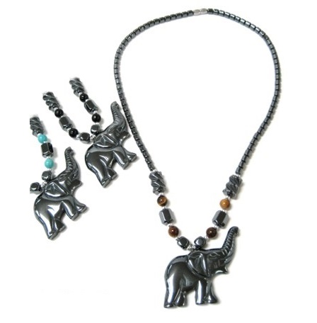 Dozen (12 PC.) 18" Long Big Elephant Hematite Necklace #HN-0248