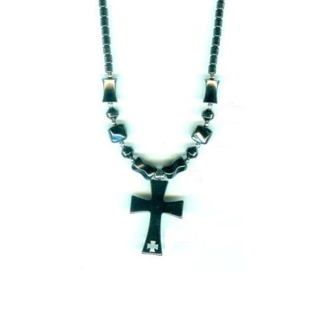 Tiny Cross in Large Wide Cross Hematite Necklaces #HN-81835