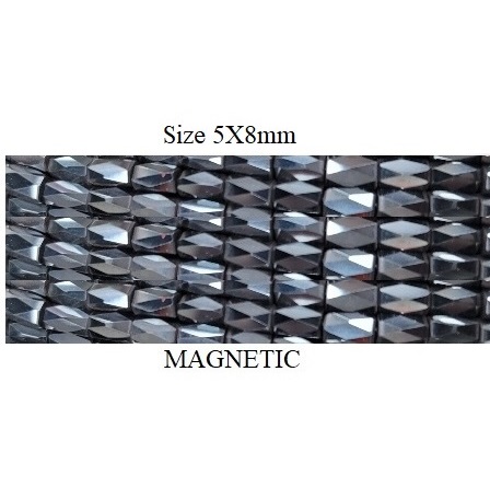 10 Str 5x8mm 16 Cut Faceted Magnetic Beads Hematite AAA Grade #MB-F16