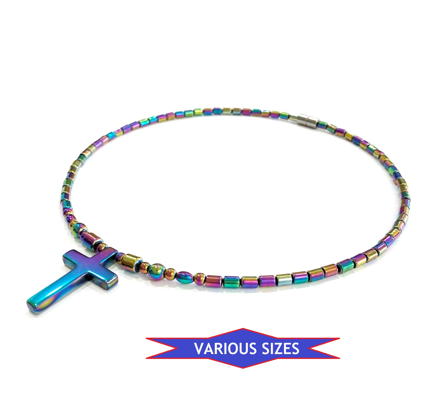Iridescent 35mm Cross Magnetic Therapy Necklace Hematite Magnetic Necklaces #MN-111RA