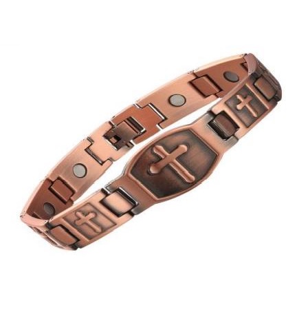 Big Armor Cross 99.9% Pure Copper Links Magnetic Bracelet #RCB024